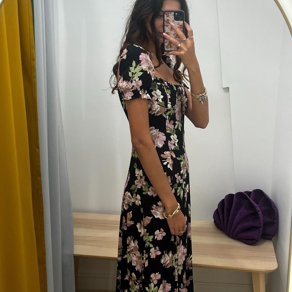 Floral Black Midi Pre-Fall Dress Small - Picture 2 of 4